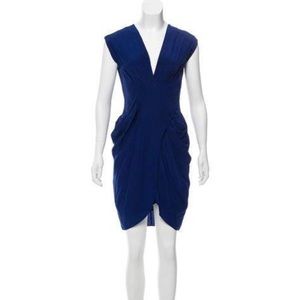 Navy silk draped dress